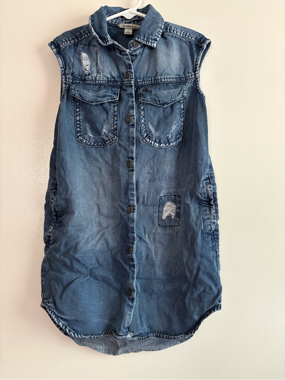 Calvin Klein Girls Jeans Blue Denim Distressed Dress Size 6 - Picture 1 of 9
